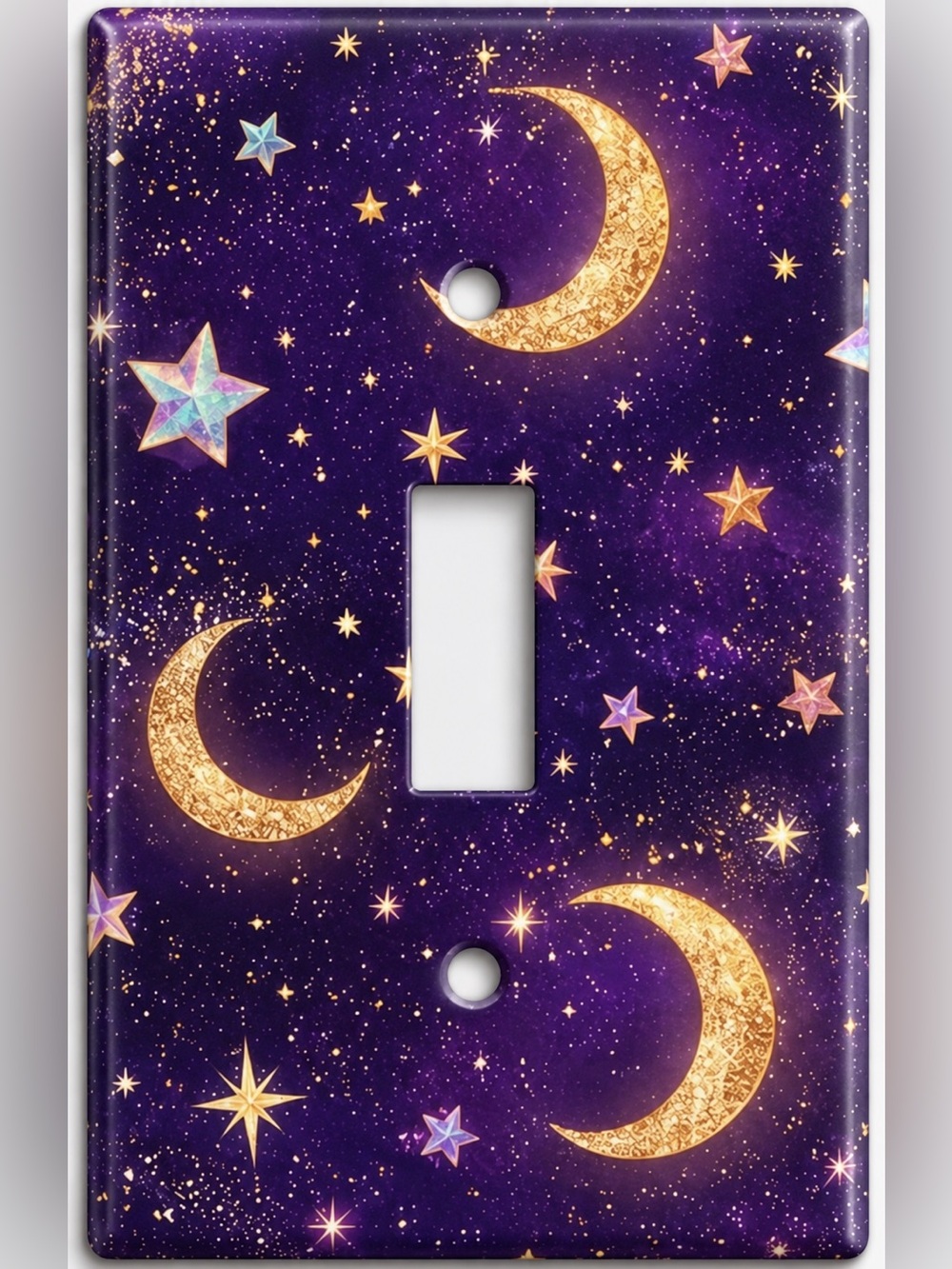 Handmade Purple Celestial Moon Stars Toggle Light Switch Cover Plate